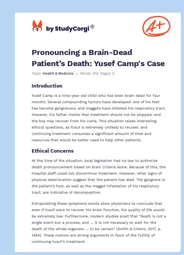Pronouncing a Brain-Dead Patient’s Death: Yusef Camp's Case. Page 1