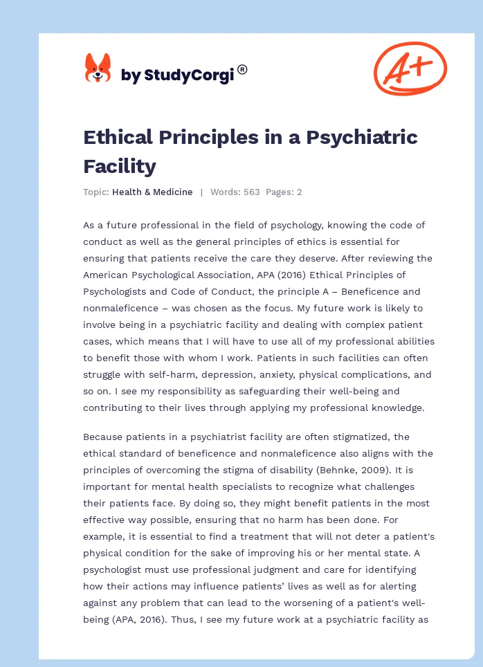 Ethical Principles in a Psychiatric Facility. Page 1