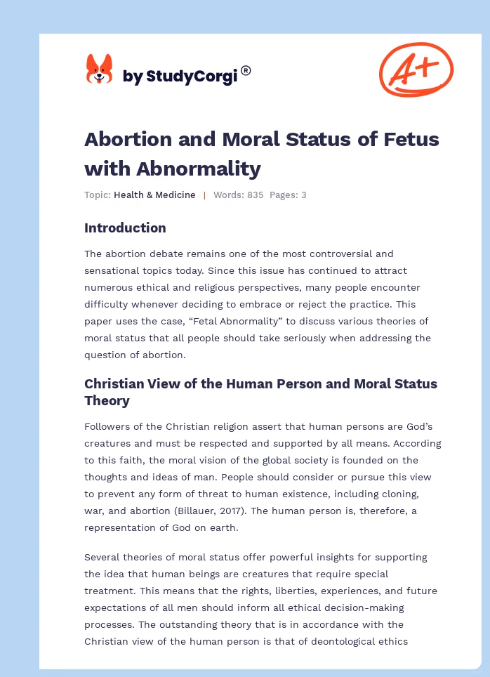 Abortion and Moral Status of Fetus with Abnormality. Page 1
