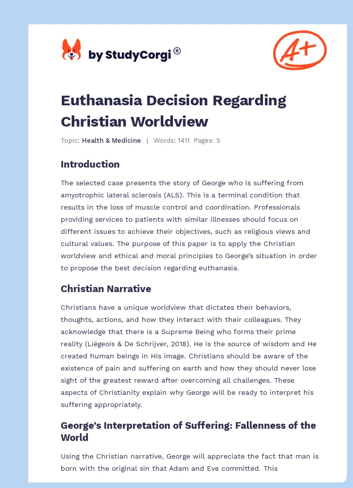 Euthanasia Decision Regarding Christian Worldview. Page 1