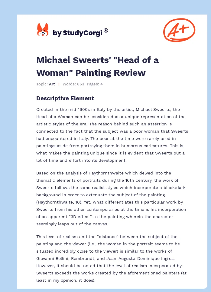 Michael Sweerts' "Head of a Woman" Painting Review. Page 1