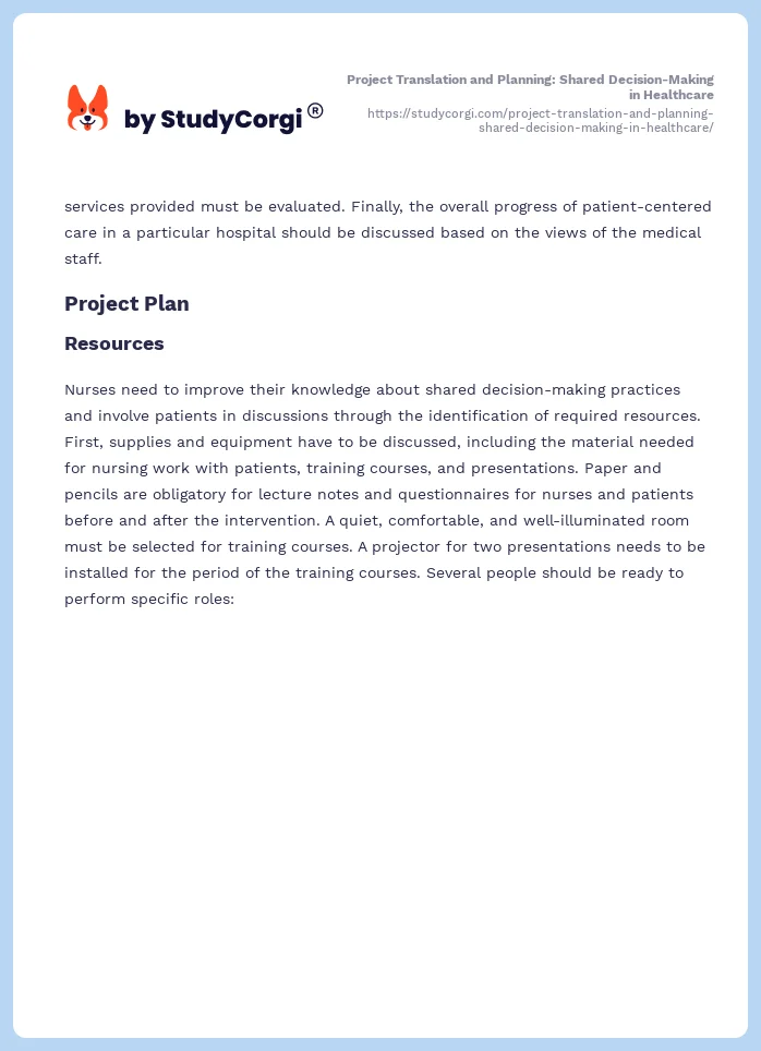 Project Translation and Planning: Shared Decision-Making in Healthcare. Page 2