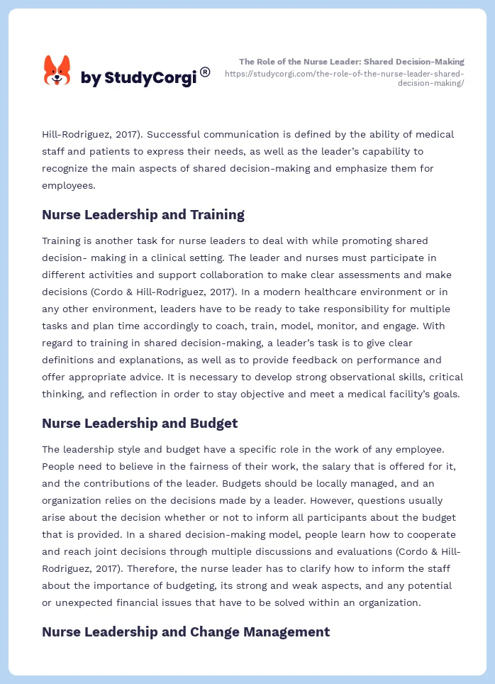 The Role of the Nurse Leader: Shared Decision-Making. Page 2