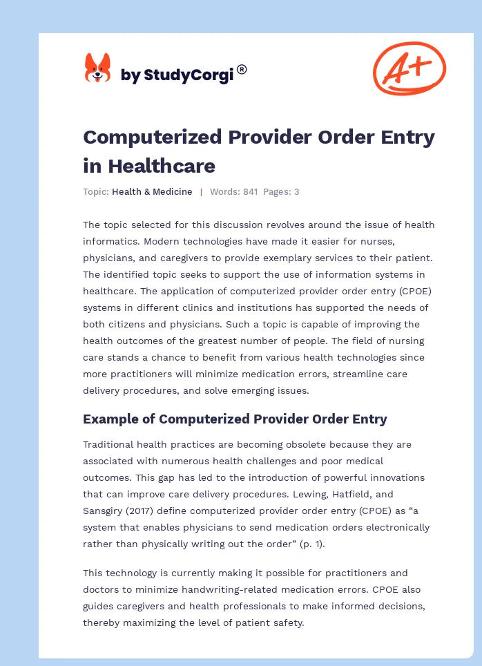 Computerized Provider Order Entry in Healthcare. Page 1