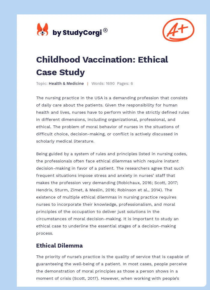 Childhood Vaccination: Ethical Case Study. Page 1