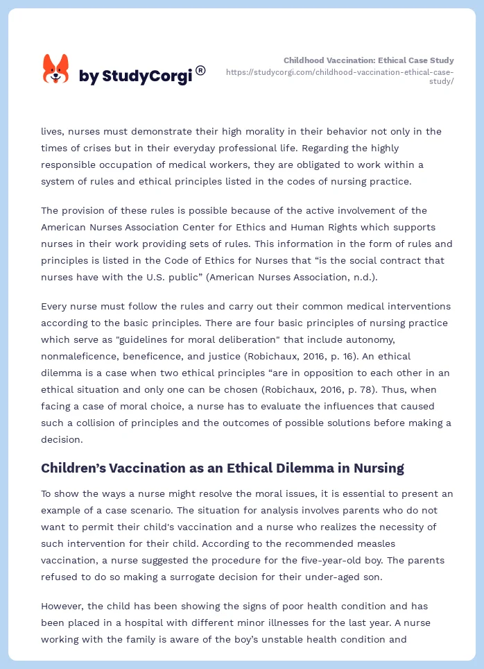 Childhood Vaccination: Ethical Case Study. Page 2