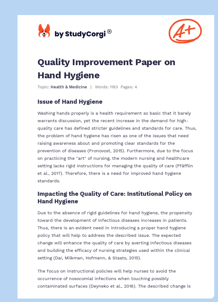 Quality Improvement Paper on Hand Hygiene. Page 1