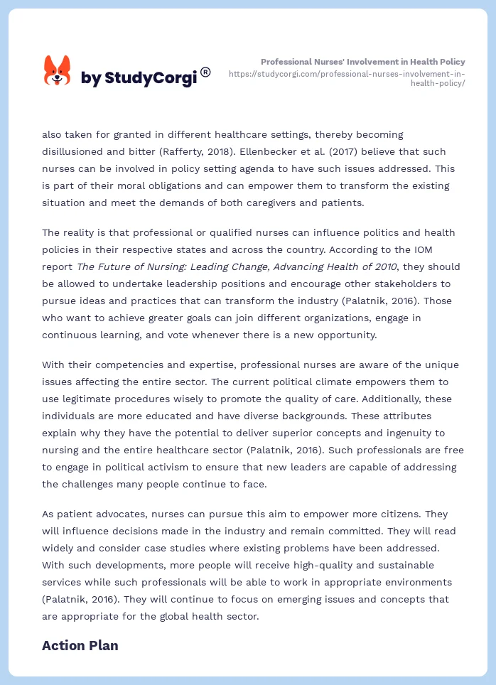 Professional Nurses' Involvement in Health Policy. Page 2