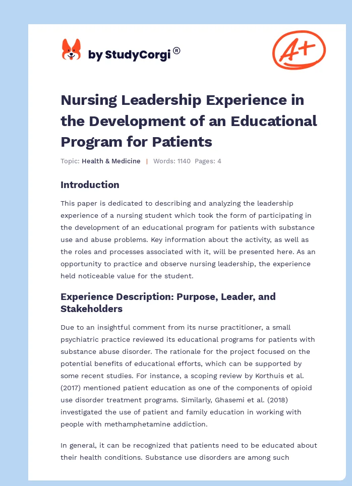 Nursing Leadership Experience in the Development of an Educational Program for Patients. Page 1