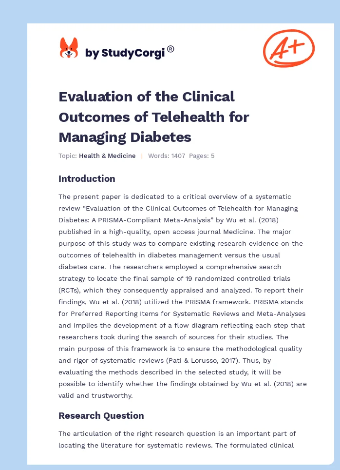 Evaluation of the Clinical Outcomes of Telehealth for Managing Diabetes. Page 1