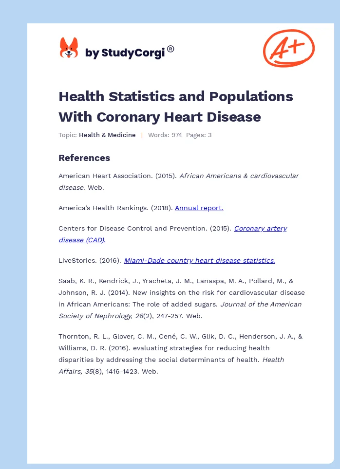 Health Statistics and Populations With Coronary Heart Disease. Page 1