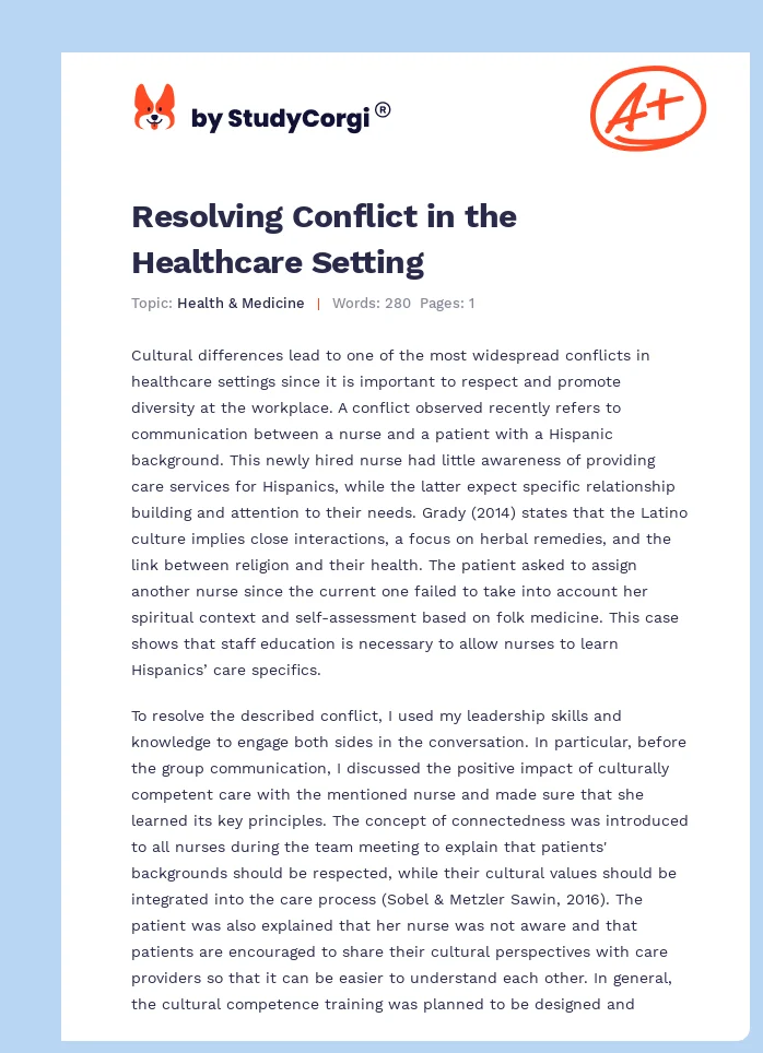 Resolving Conflict in the Healthcare Setting. Page 1