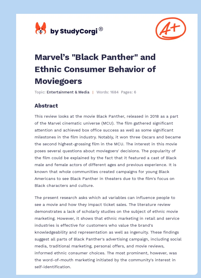 Marvel’s "Black Panther" and Ethnic Consumer Behavior of Moviegoers. Page 1