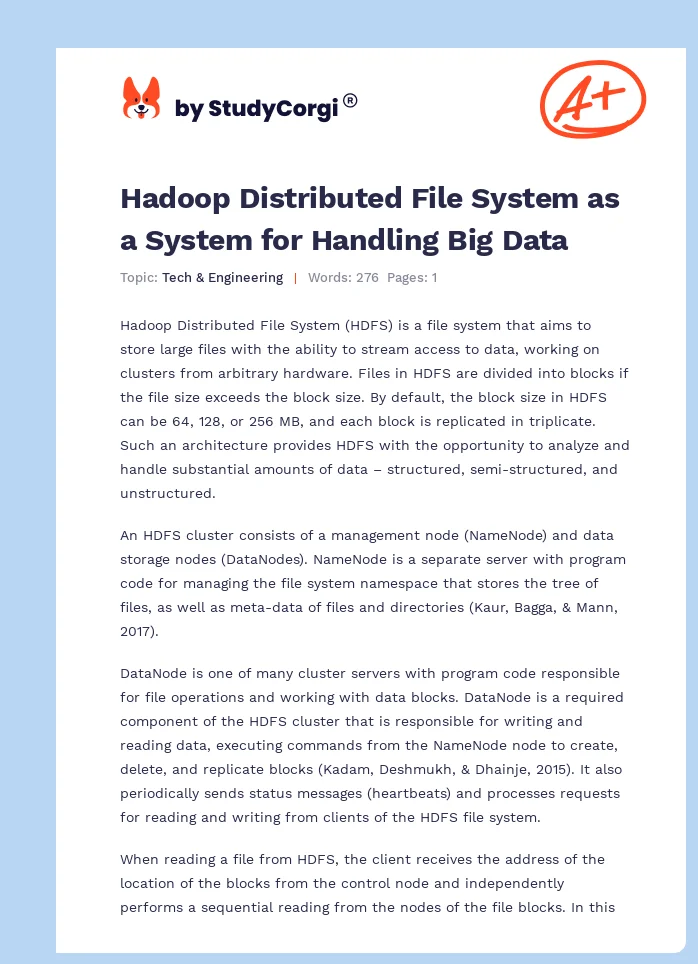 Hadoop Distributed File System as a System for Handling Big Data. Page 1