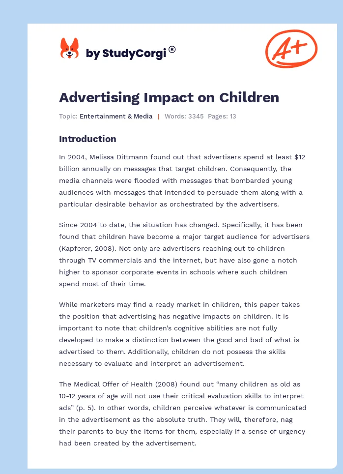 Advertising Impact on Children. Page 1