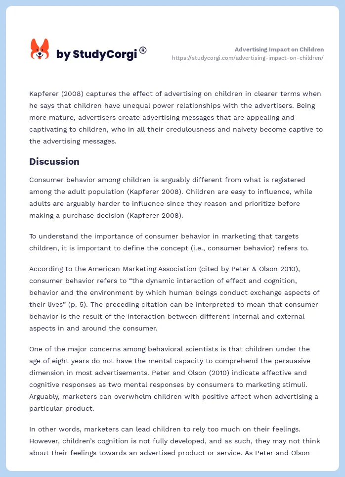 Advertising Impact on Children. Page 2