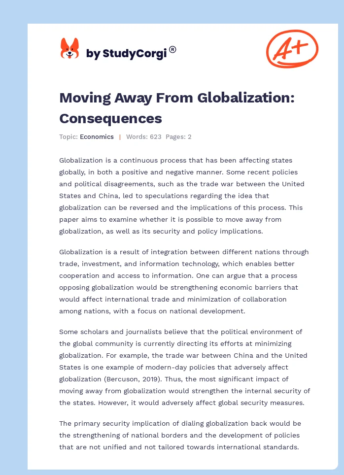 Moving Away From Globalization: Consequences. Page 1