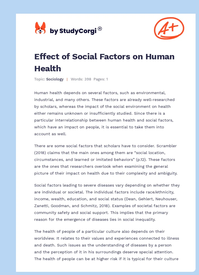 Effect of Social Factors on Human Health. Page 1