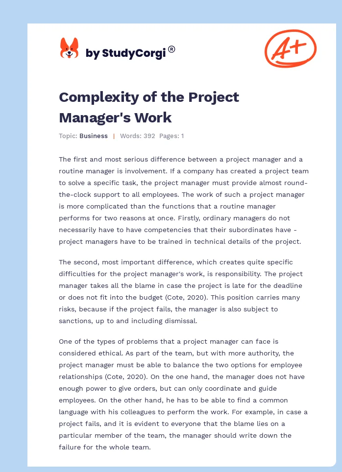 Complexity of the Project Manager's Work. Page 1