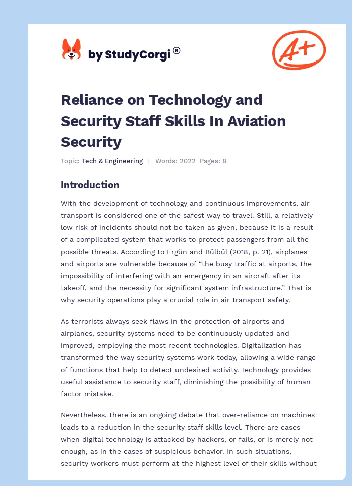 Reliance on Technology and Security Staff Skills In Aviation Security. Page 1