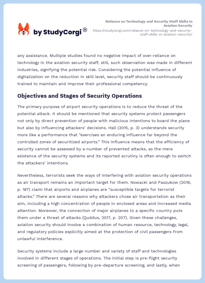 Reliance on Technology and Security Staff Skills In Aviation Security. Page 2