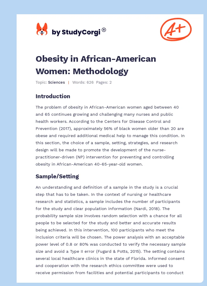 Obesity in African-American Women: Methodology. Page 1
