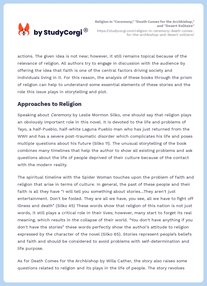 Religion in "Ceremony," "Death Comes for the Archbishop," and "Desert Solitaire". Page 2