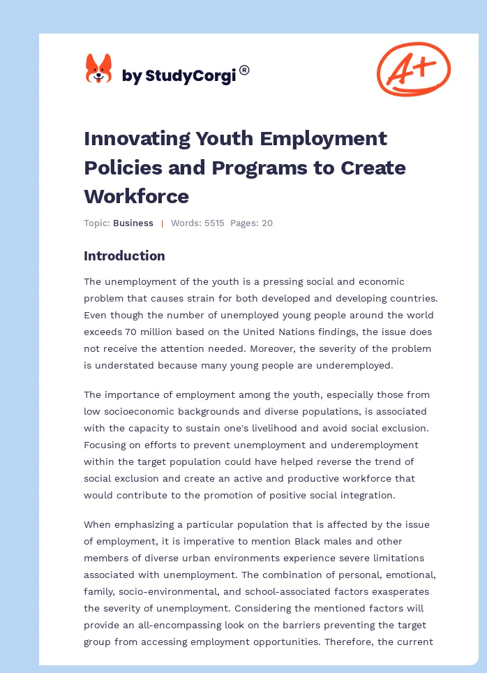 Innovating Youth Employment Policies and Programs to Create Workforce. Page 1