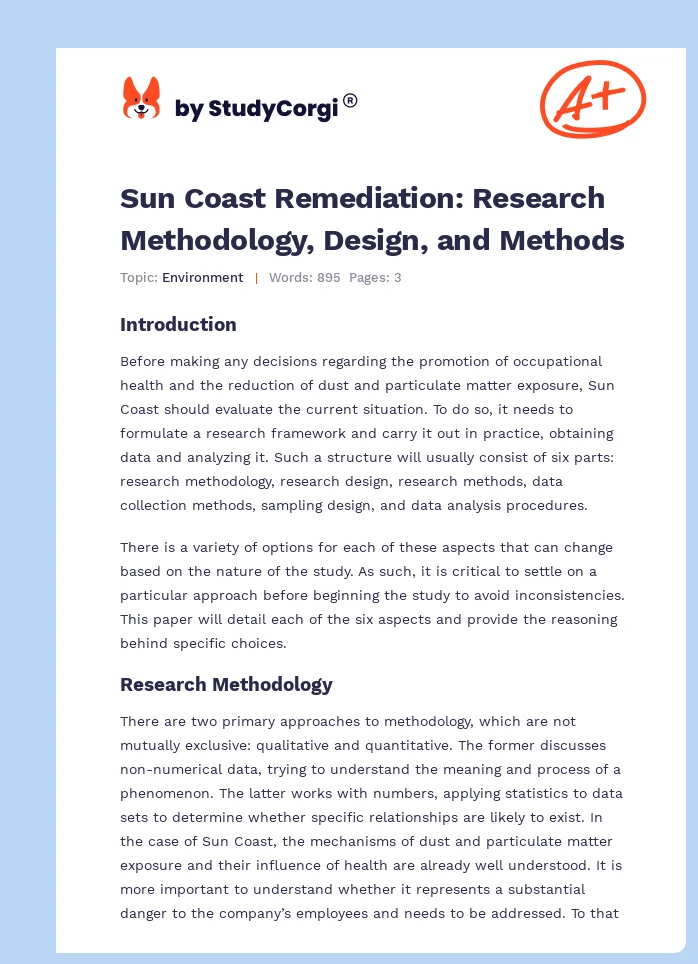 Sun Coast Remediation: Research Methodology, Design, and Methods. Page 1