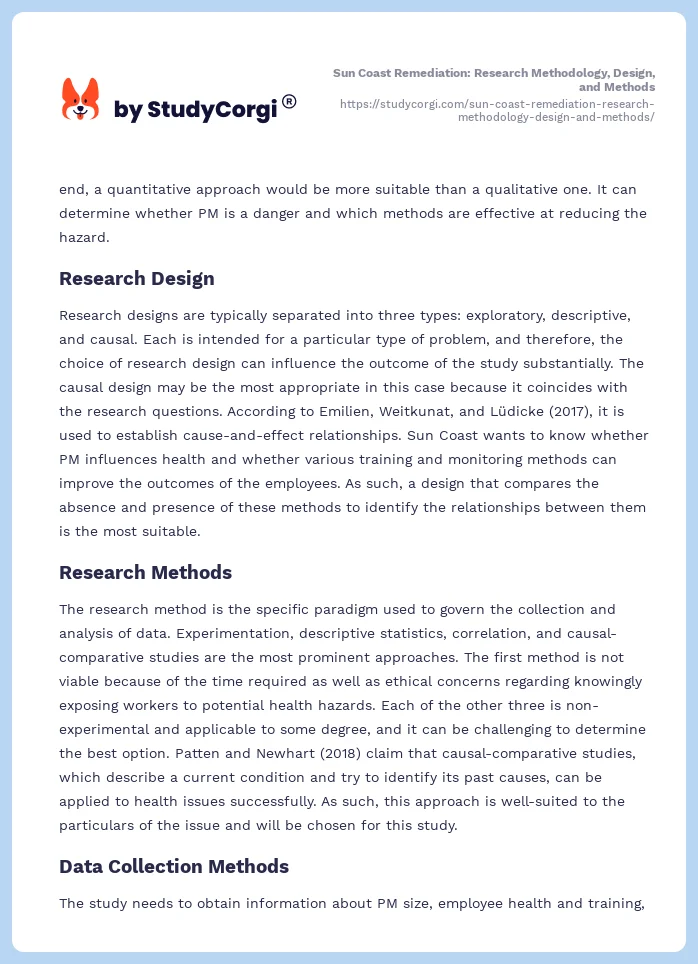 Sun Coast Remediation: Research Methodology, Design, and Methods. Page 2