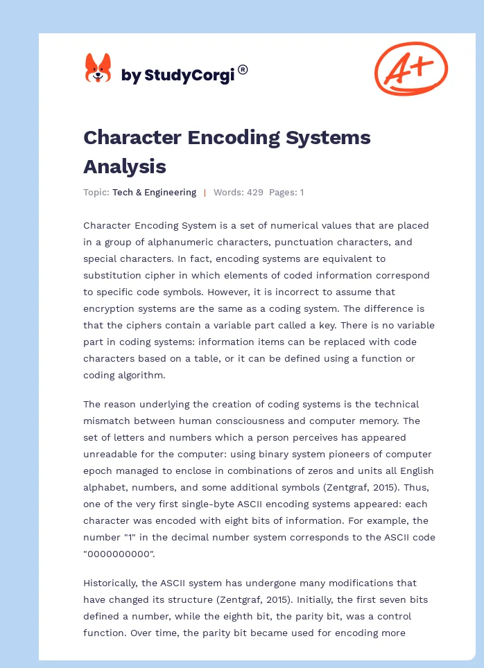 Character Encoding Systems Analysis. Page 1