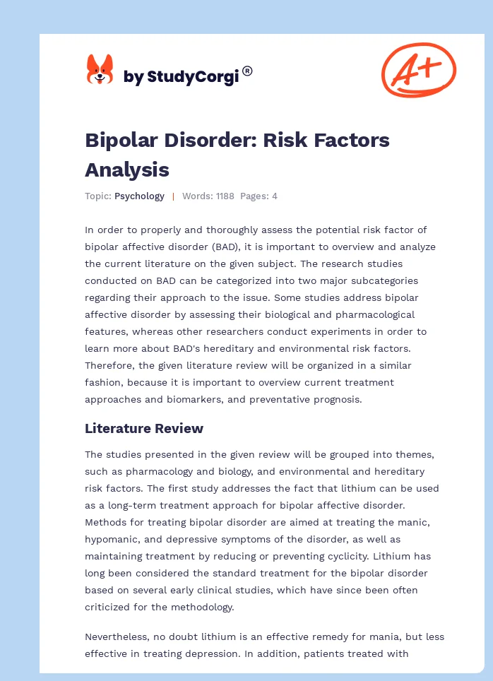 Bipolar Disorder: Risk Factors Analysis. Page 1