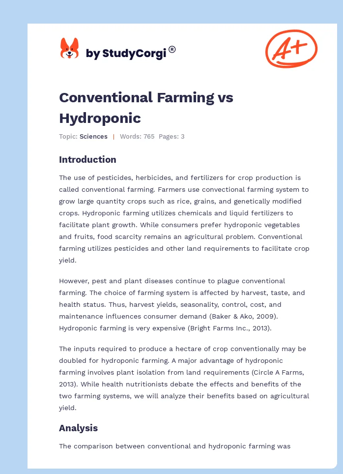 Conventional Farming vs Hydroponic. Page 1