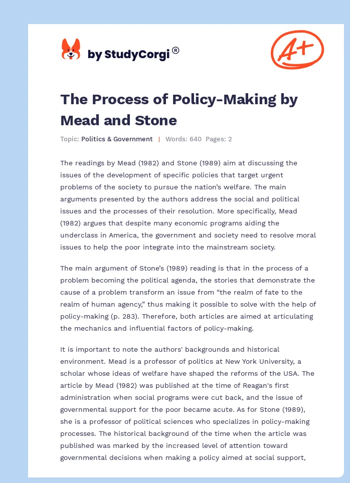 The Process of Policy-Making by Mead and Stone. Page 1