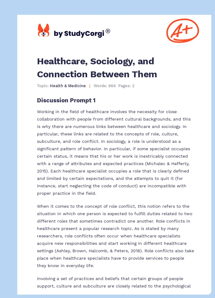 Healthcare, Sociology, and Connection Between Them. Page 1