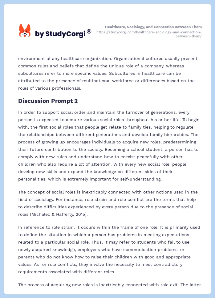 Healthcare, Sociology, and Connection Between Them. Page 2