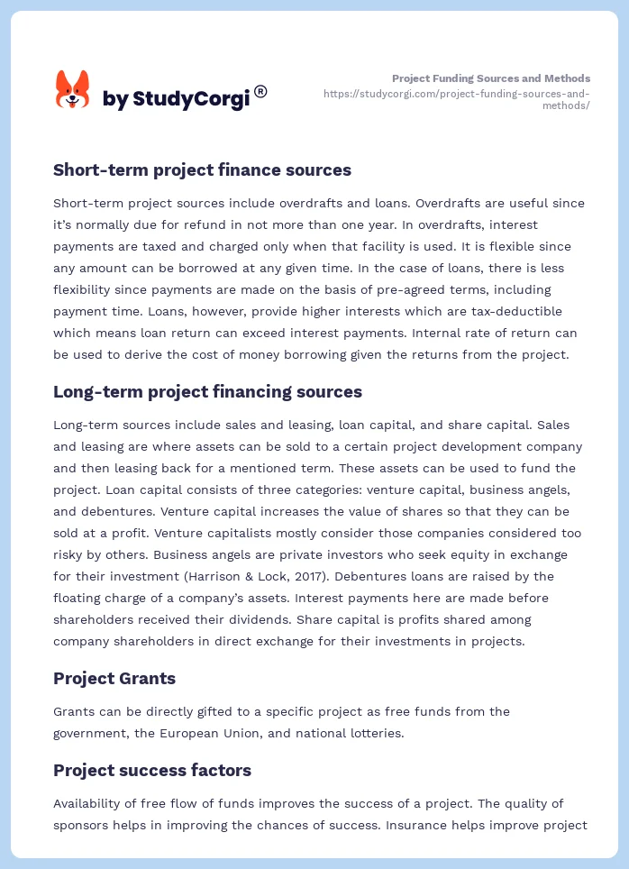 Project Funding Sources and Methods. Page 2