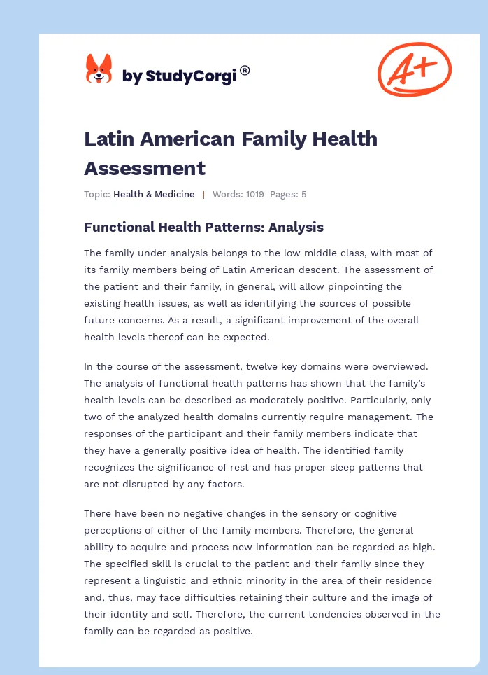 Latin American Family Health Assessment. Page 1