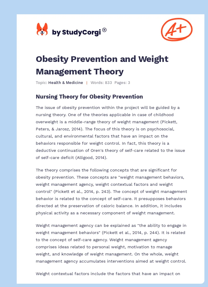 Obesity Prevention and Weight Management Theory. Page 1