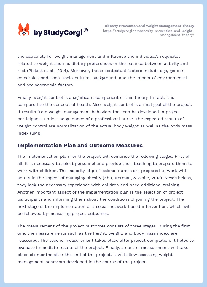 Obesity Prevention and Weight Management Theory. Page 2