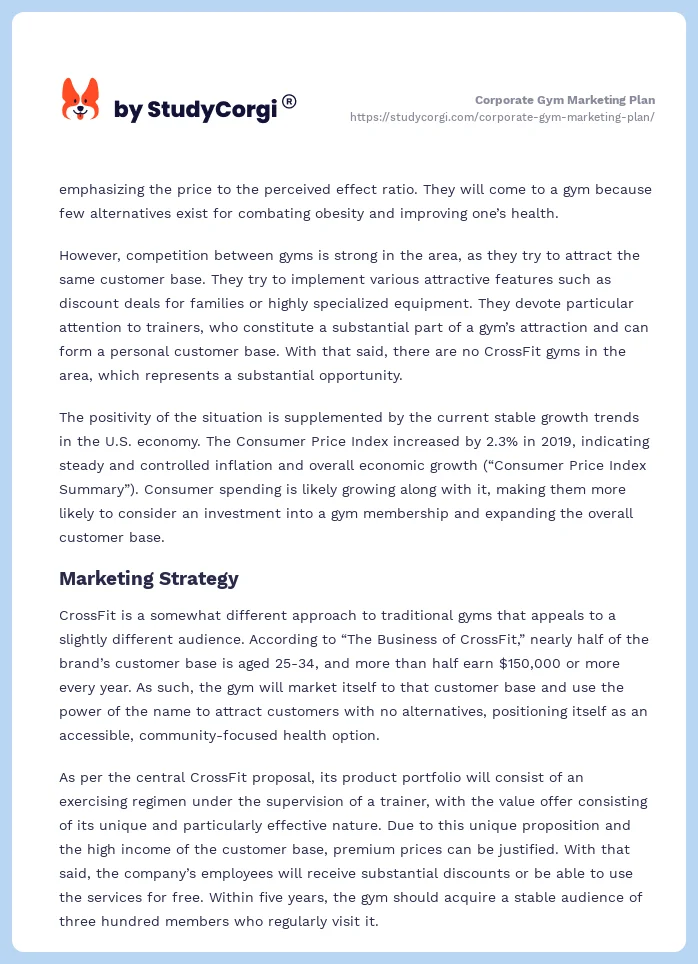 Corporate Gym Marketing Plan. Page 2