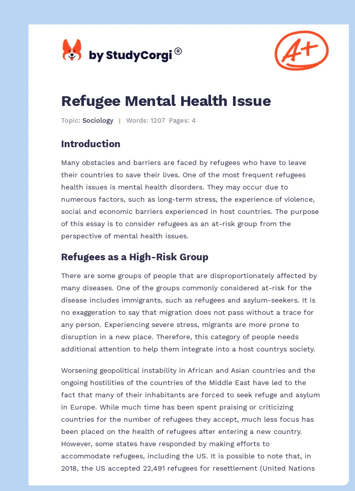 Refugee Mental Health Issue. Page 1