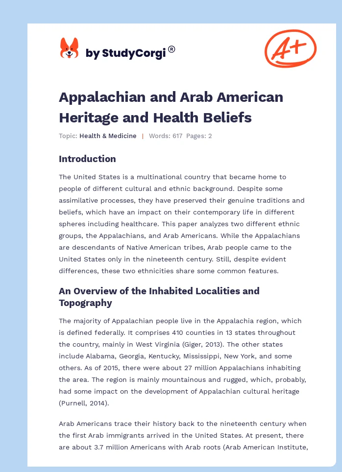 Appalachian and Arab American Heritage and Health Beliefs. Page 1