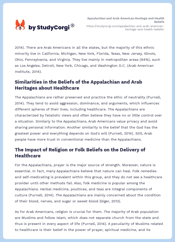 Appalachian and Arab American Heritage and Health Beliefs. Page 2