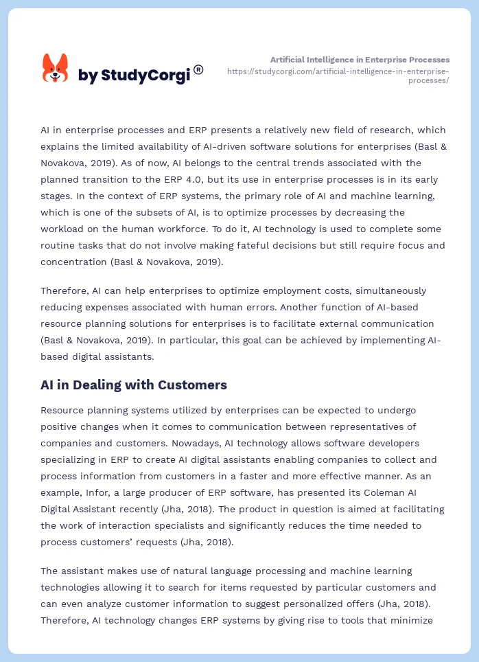 Artificial Intelligence in Enterprise Processes. Page 2