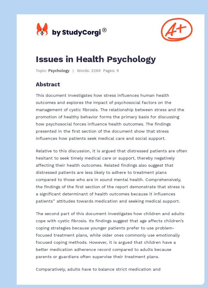 Issues in Health Psychology. Page 1