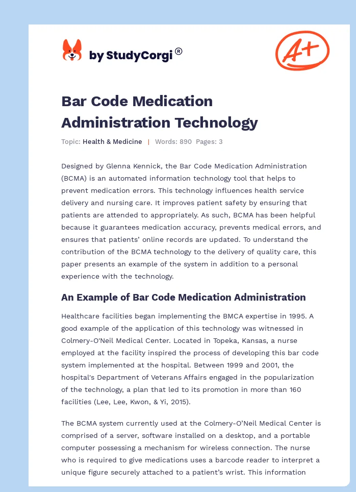 Bar Code Medication Administration Technology. Page 1