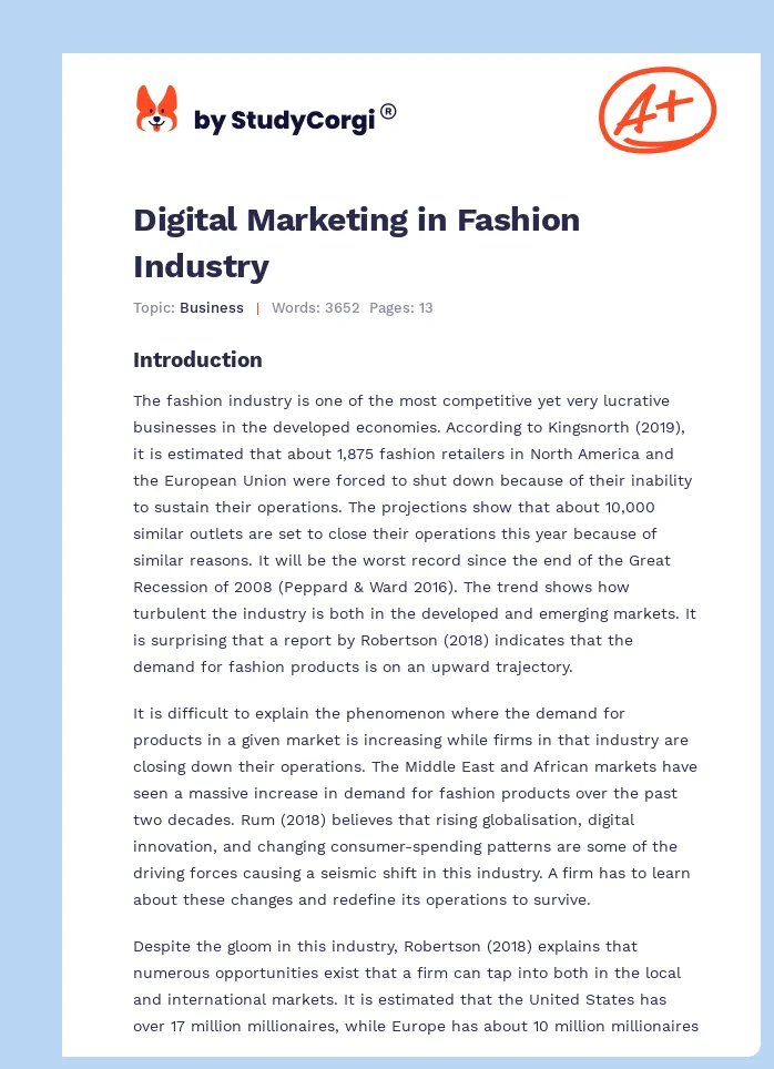 Digital Marketing in Fashion Industry. Page 1