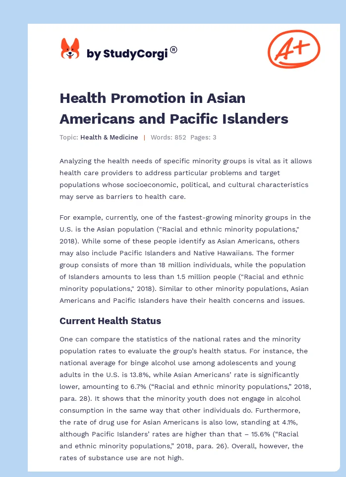 Health Promotion in Asian Americans and Pacific Islanders. Page 1