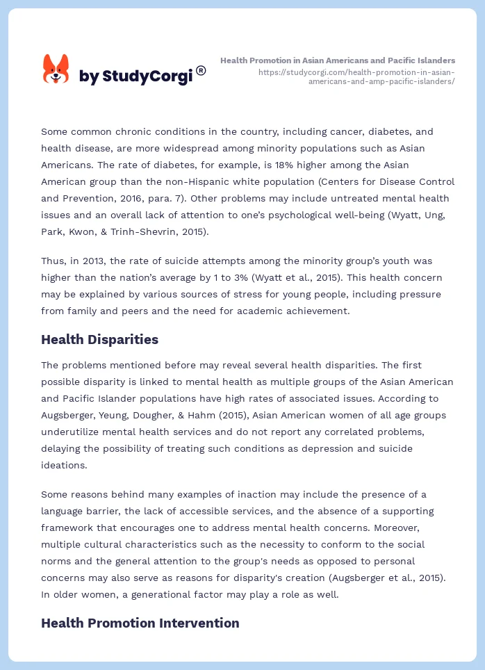 Health Promotion in Asian Americans and Pacific Islanders. Page 2